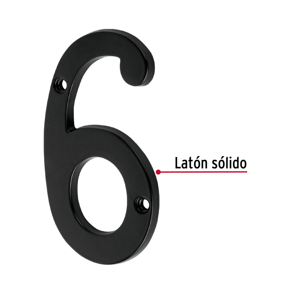 Número 6 de latón sólido 4', negro,  HERMEX