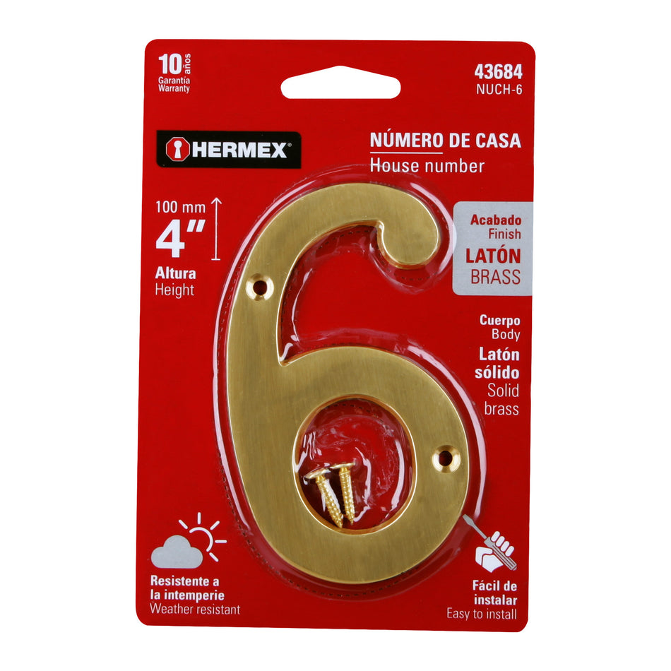 Número 6 de latón sólido 4', HERMEX