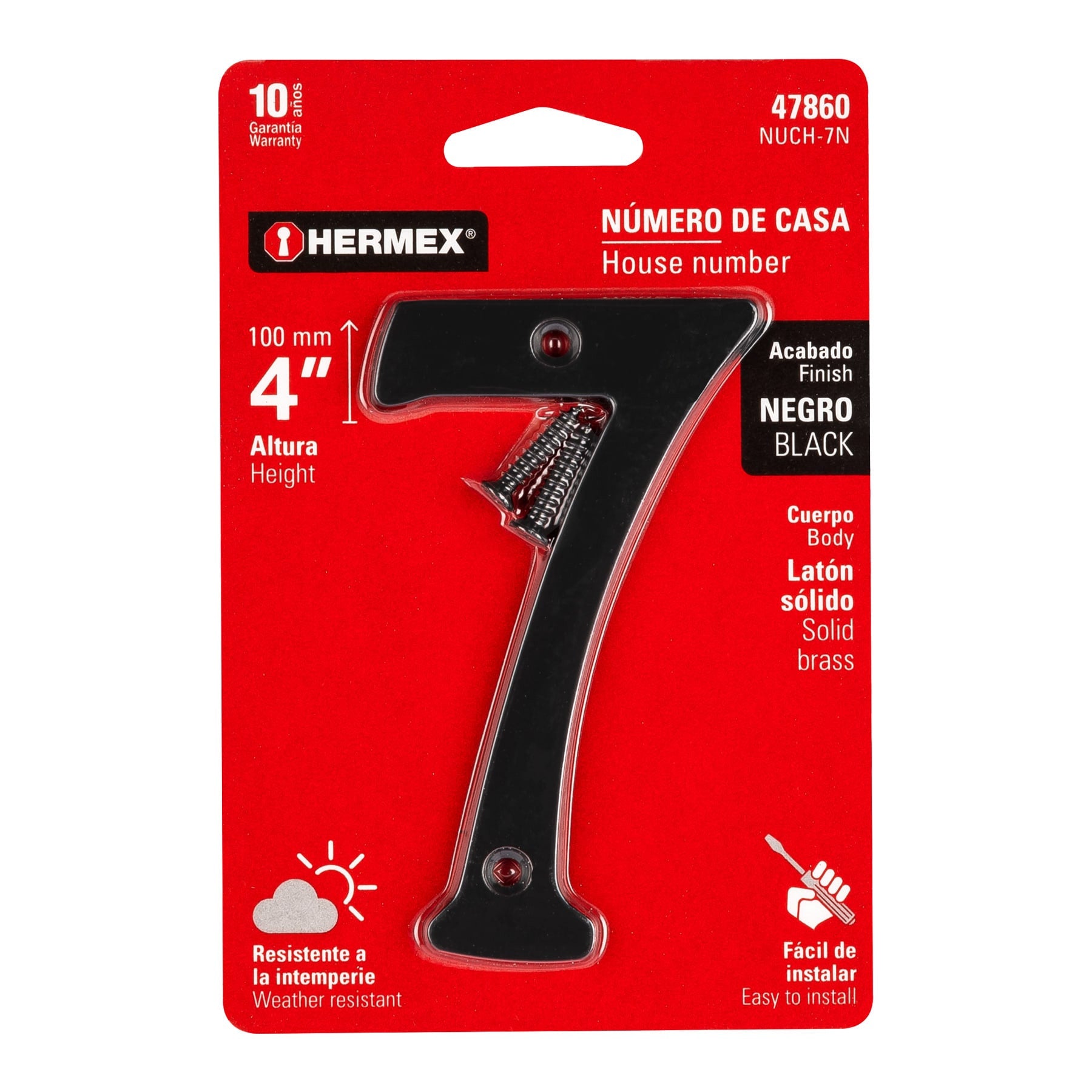 Número 7 de latón sólido 4', negro,  HERMEX