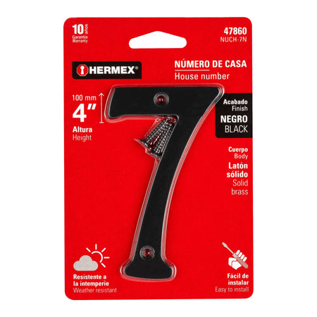 Número 7 de latón sólido 4', negro,  HERMEX