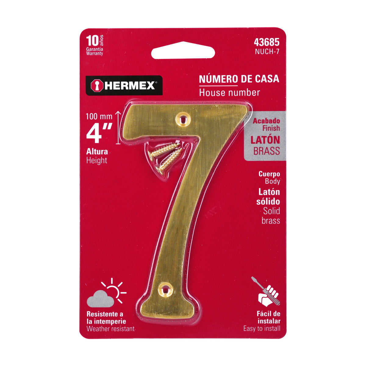 Número 7 de latón sólido 4', HERMEX