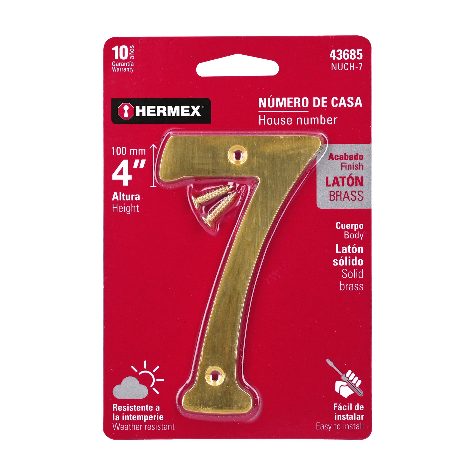 Número 7 de latón sólido 4', HERMEX