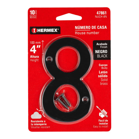 Número 8 de latón sólido 4', negro,  HERMEX
