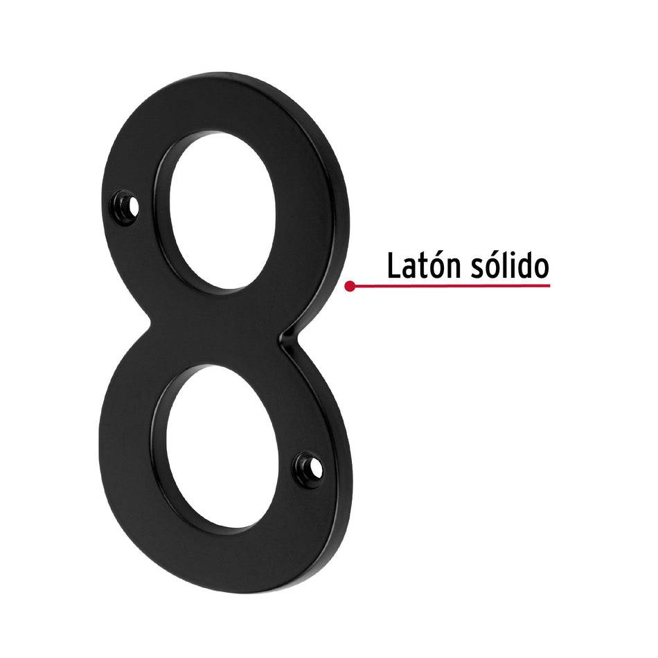 Número 8 de latón sólido 4', negro,  HERMEX