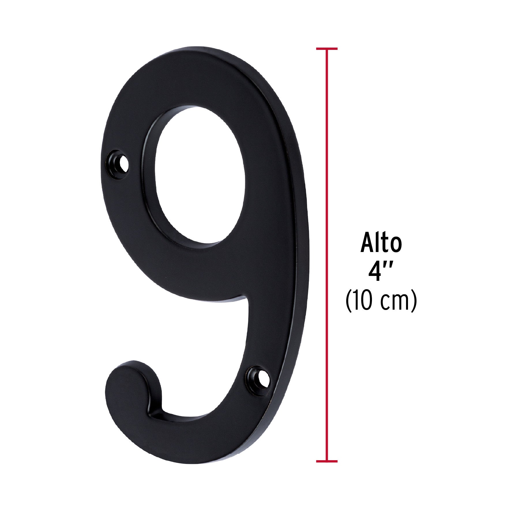 Número 9 de latón sólido 4', negro,  HERMEX