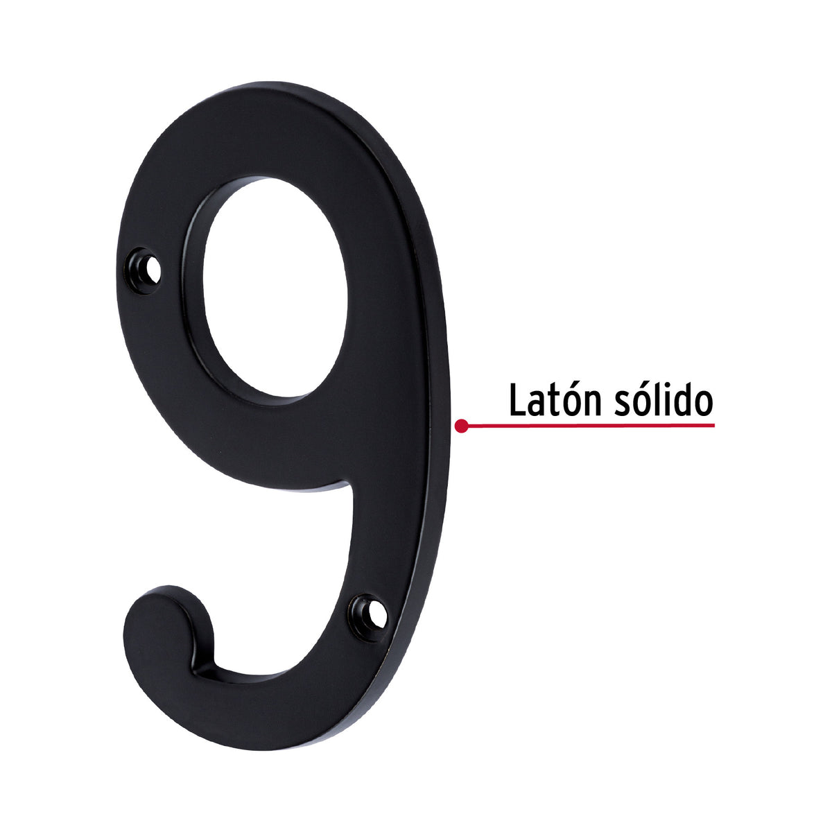 Número 9 de latón sólido 4', negro,  HERMEX
