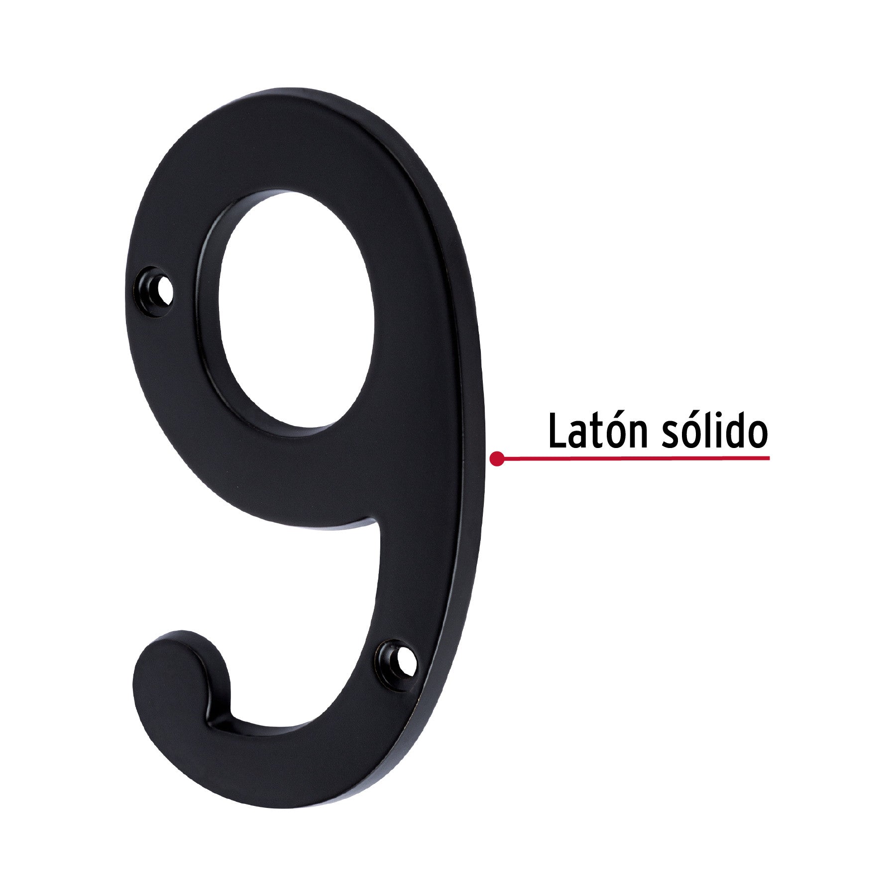 Número 9 de latón sólido 4', negro,  HERMEX