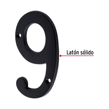 Número 9 de latón sólido 4', negro,  HERMEX