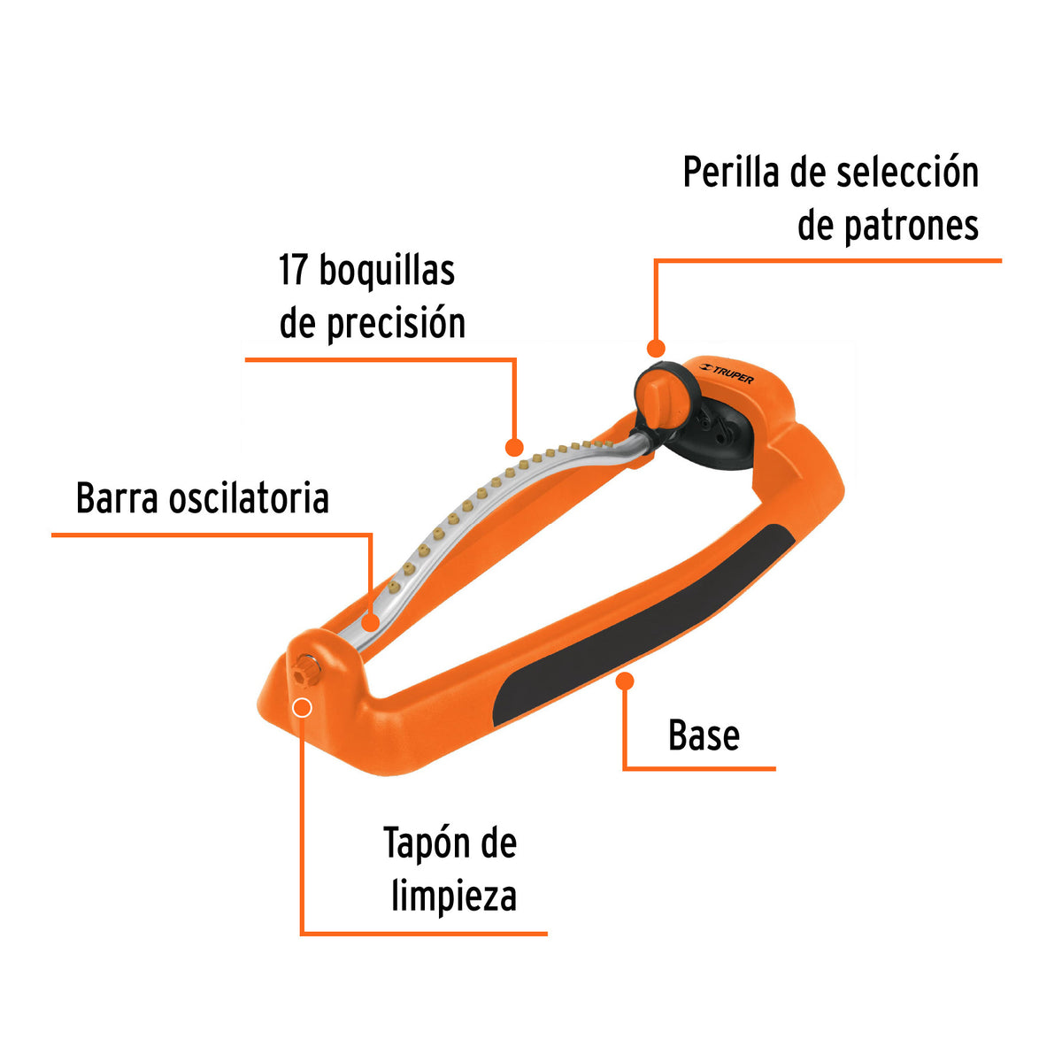Aspersor oscilatorio, metal-plástico, TRUPER