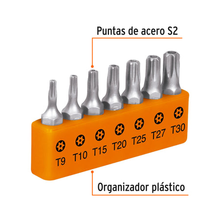 Juego de 7 puntas torx combinadas c/seguro largo 1', Expert 1'