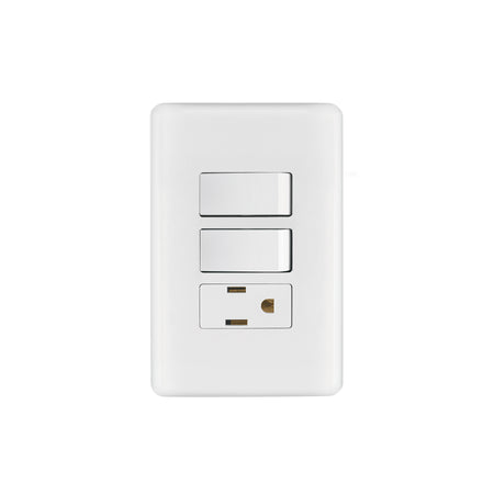 Placa armada con contacto y 2 interruptores sencillos, Basic