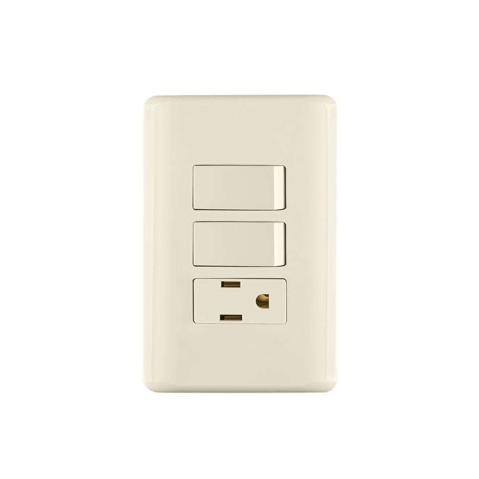 Placa armada 2 interruptores y contacto, marfil, Basic