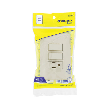 Placa armada 2 interruptores y contacto, marfil, Basic