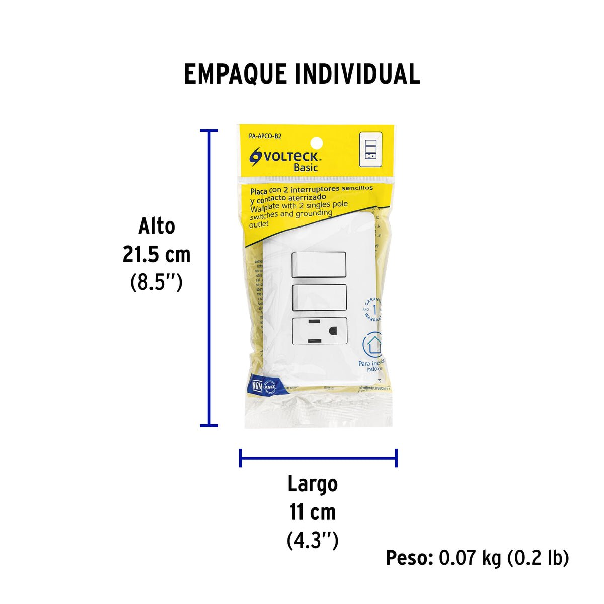 Placa armada con contacto y 2 interruptores sencillos, Basic