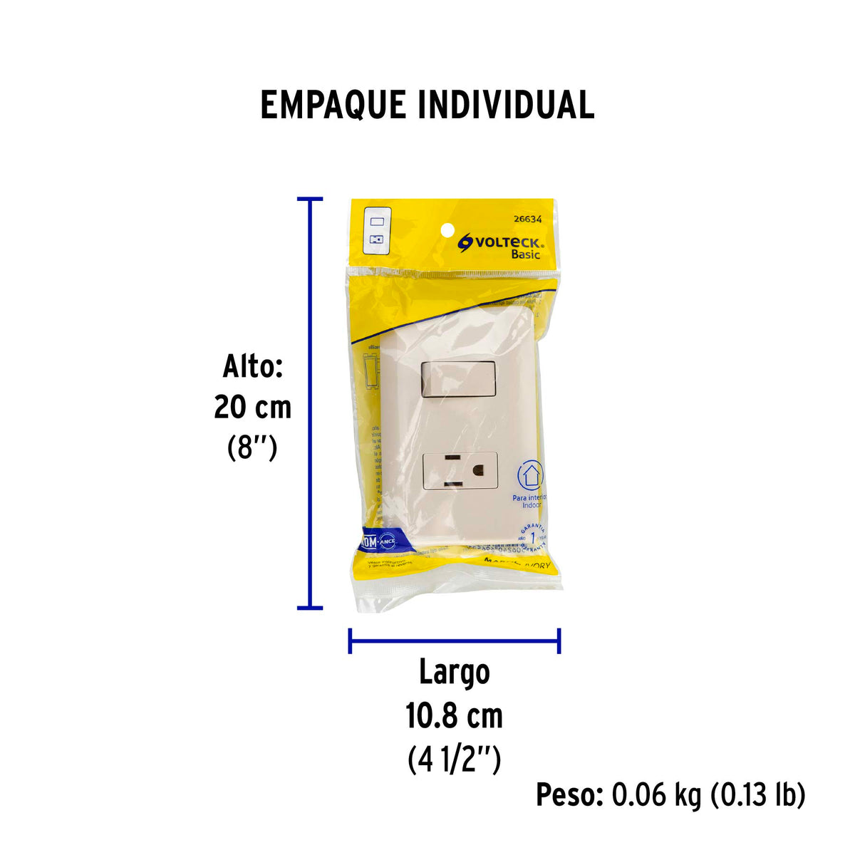 Placa armada interruptor y contacto, marfil, Volteck