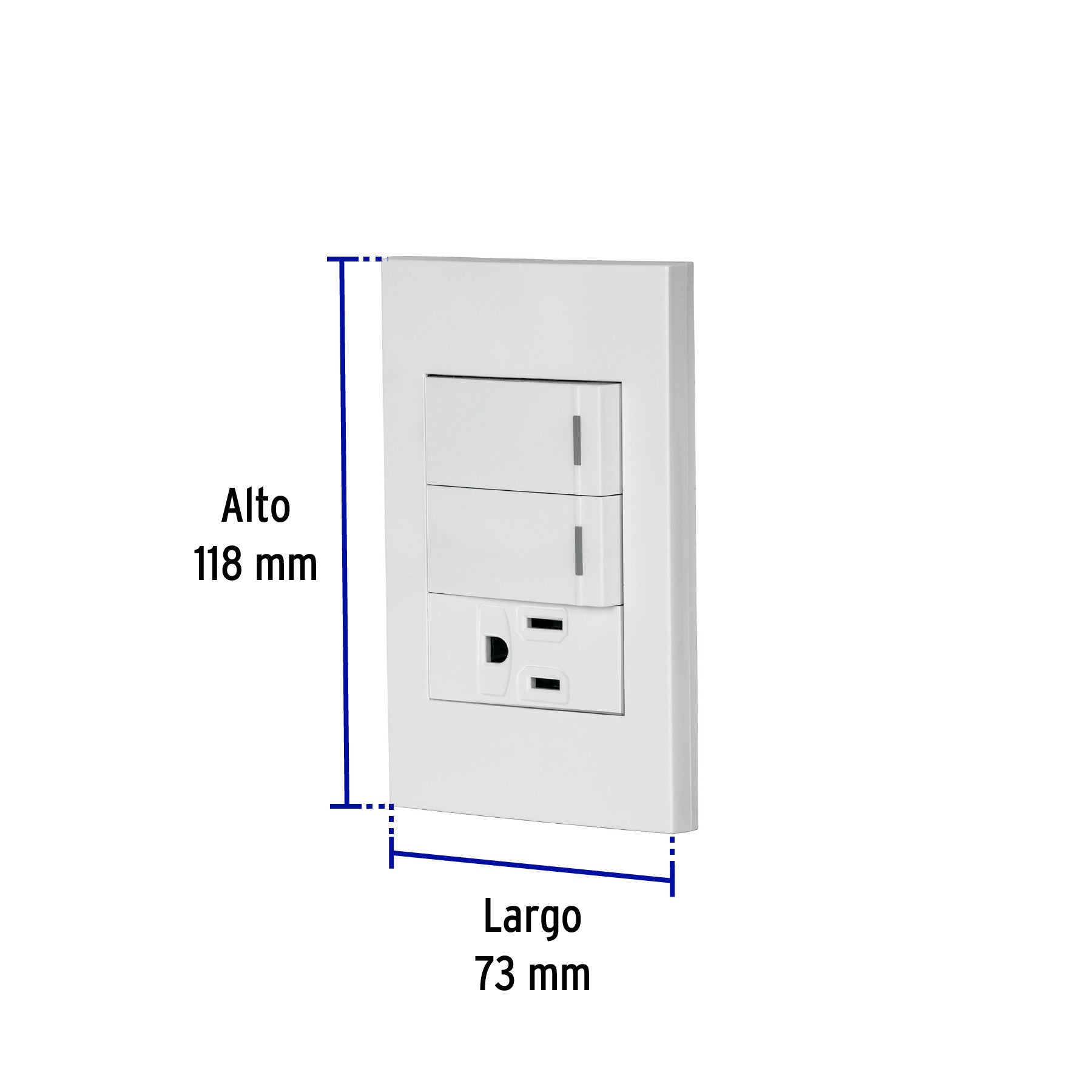 Placa armada 2 interruptores,1 contacto,1mod,Española,blanco