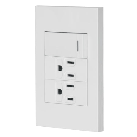 Placa armada 1 interruptor, 2 contactos,1mod,Española,blanco