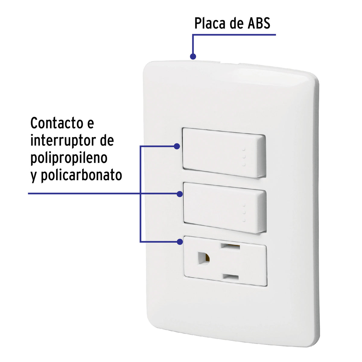 Placa armada contacto 2 interruptores,blanco, línea Italiana