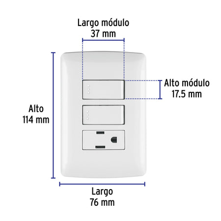 Placa armada contacto 2 interruptores,blanco, línea Italiana