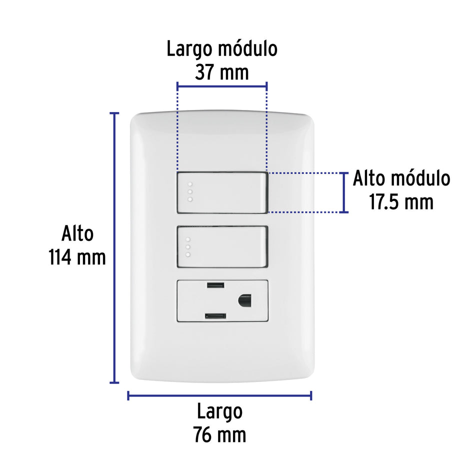 Placa armada contacto 2 interruptores,blanco, línea Italiana