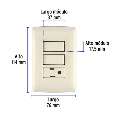 Placa armada contacto 2 interruptores,madera, línea Italiana