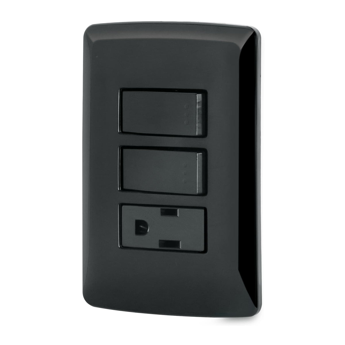 Placa armada contacto 2 interruptores, negro, Línea Italiana