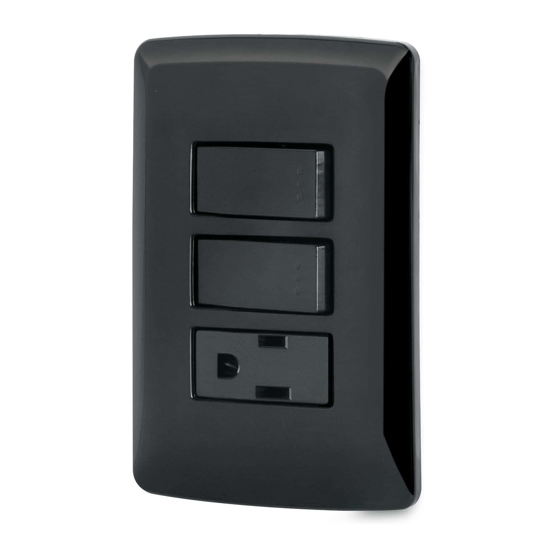 Placa armada contacto 2 interruptores, negro, Línea Italiana