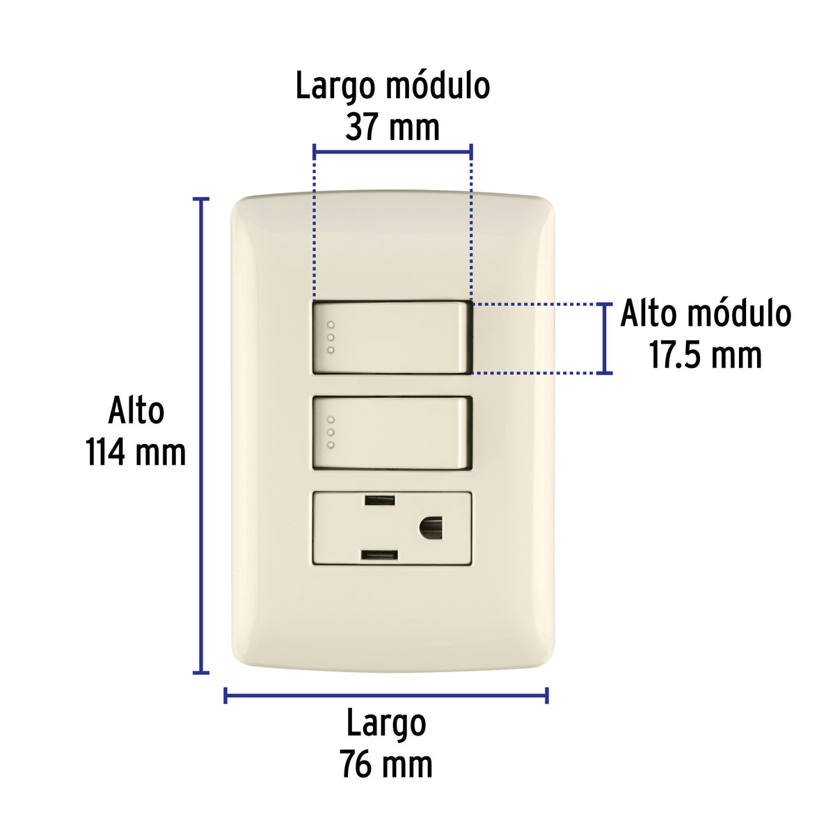 Placa armada contacto 2 interruptores, plata, línea Italiana