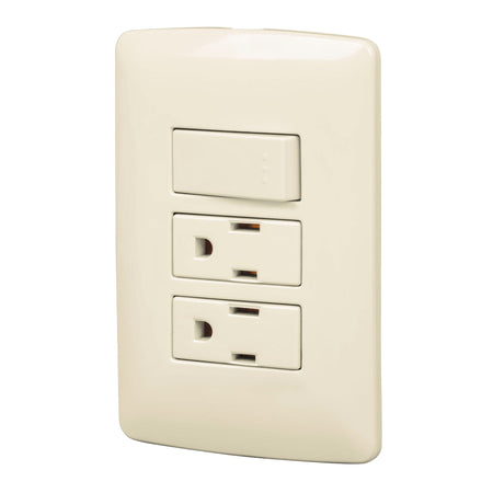 Placa armada 2 contactos e interruptor,madera,línea Italiana