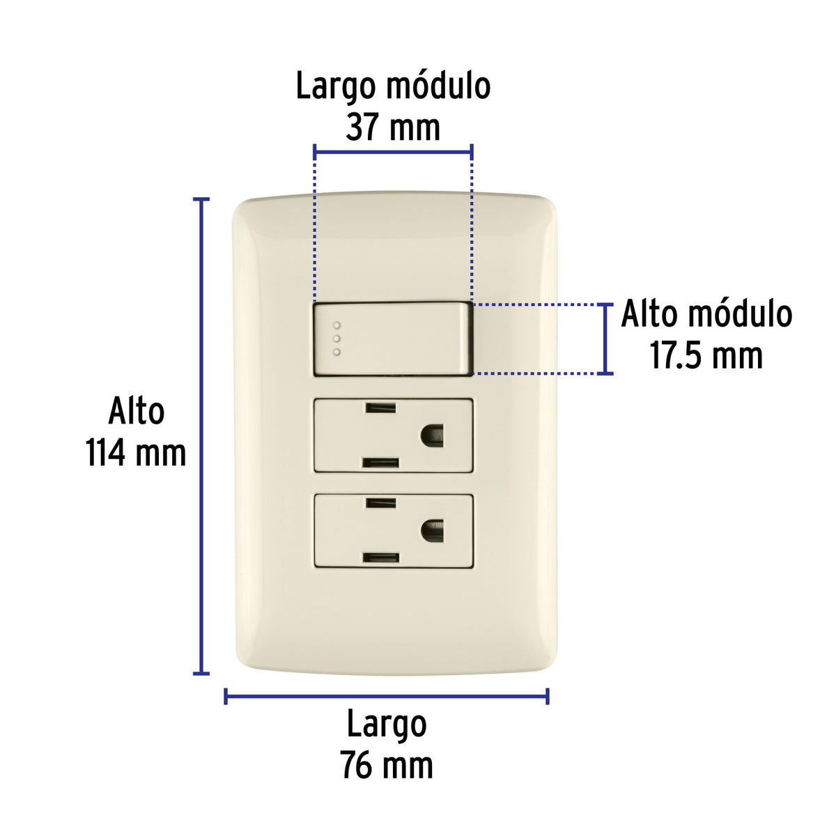 Placa armada 2 contactos e interruptor,plata, línea Italiana