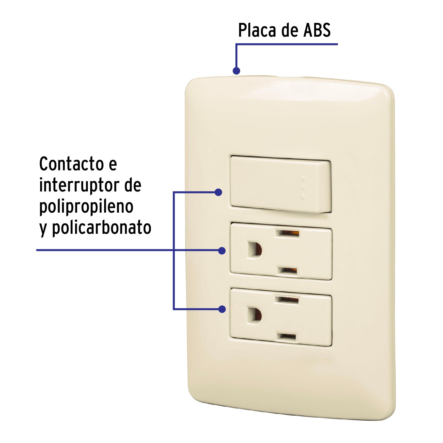 Placa armada 2 contactos e interruptor,plata, línea Italiana