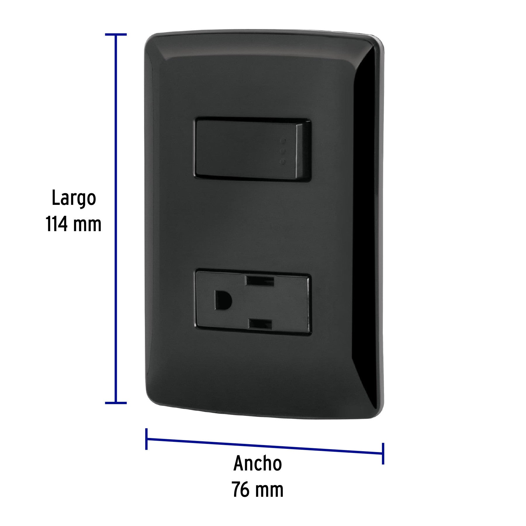 Placa armada contacto e interruptor, negro, línea Italiana