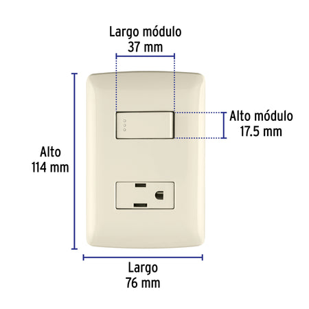 Placa armada contacto e interruptor, plata, línea Italiana