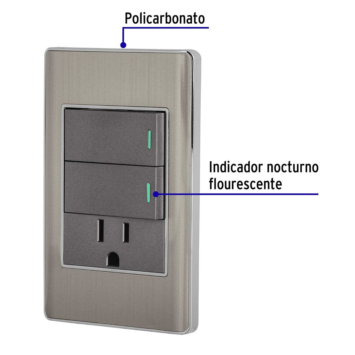 Placa armada acero 2 interruptores y contacto 1 mód, Lisboa