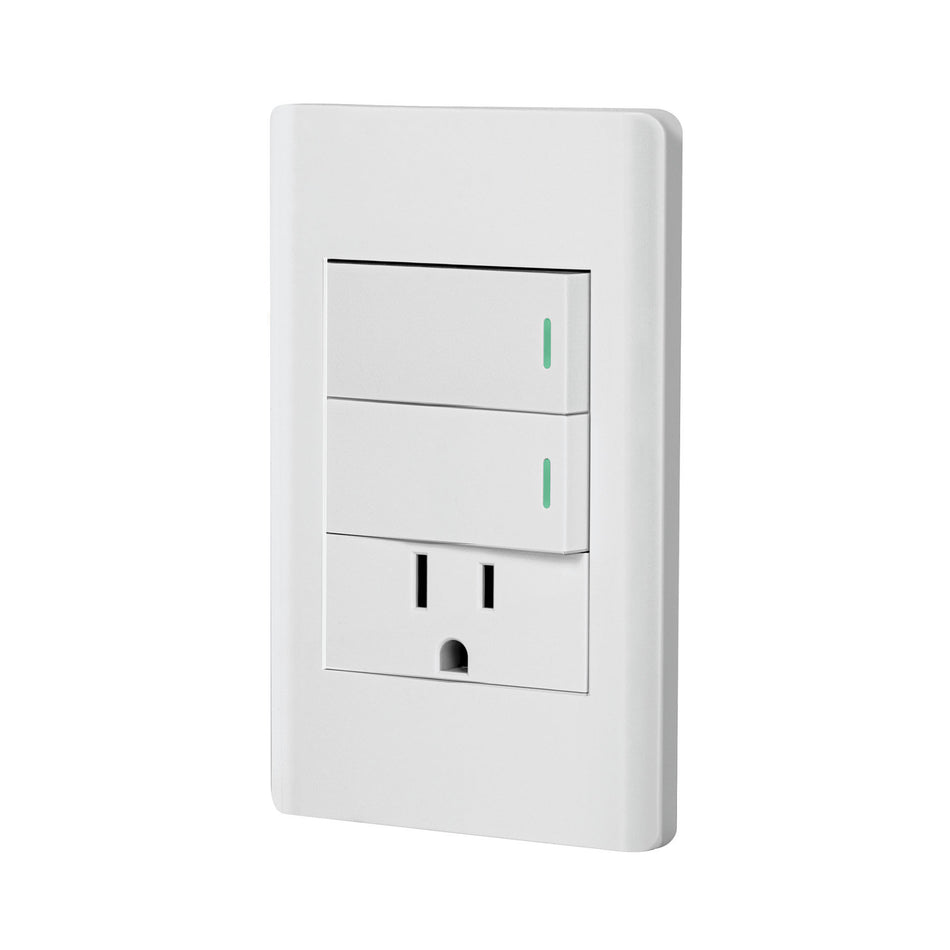 Placa armada 2 interruptores y contacto 1 mod Lisboa blanca