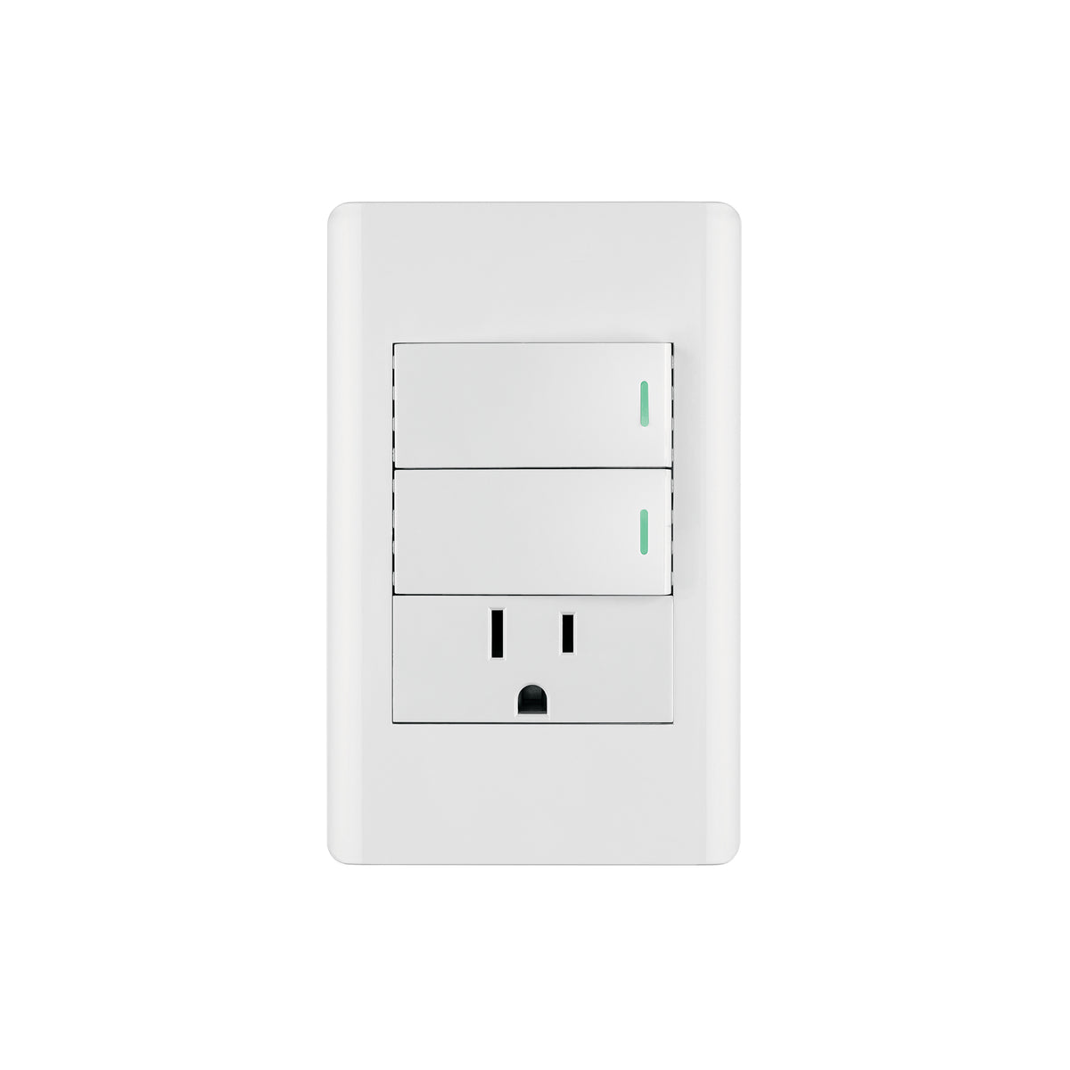 Placa armada 2 interruptores y contacto 1 mod Lisboa blanca