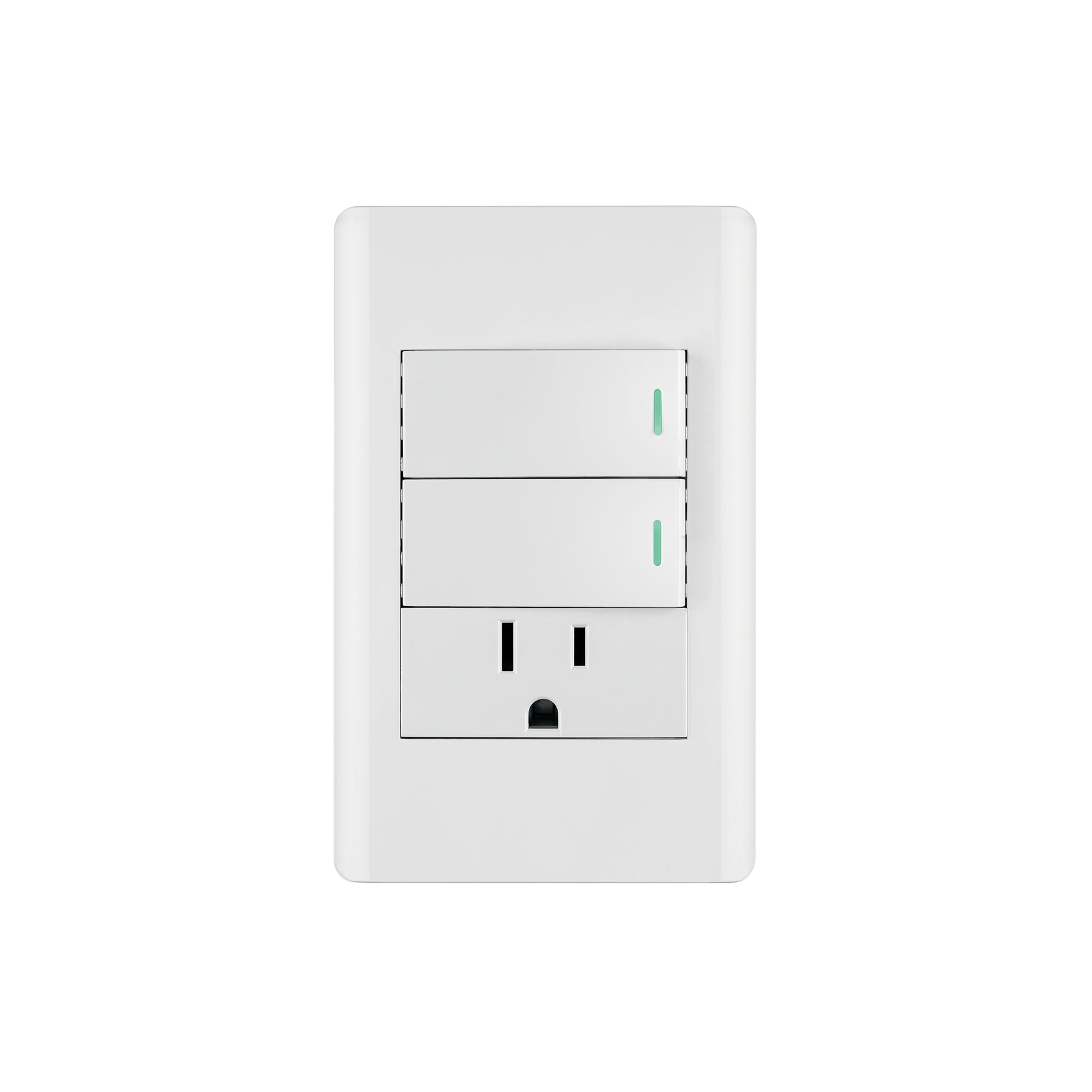 Placa armada 2 interruptores y contacto 1 mod Lisboa blanca