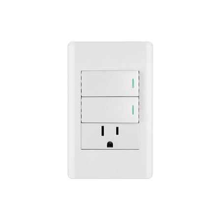 Placa armada 2 interruptores y contacto 1 mod Lisboa blanca