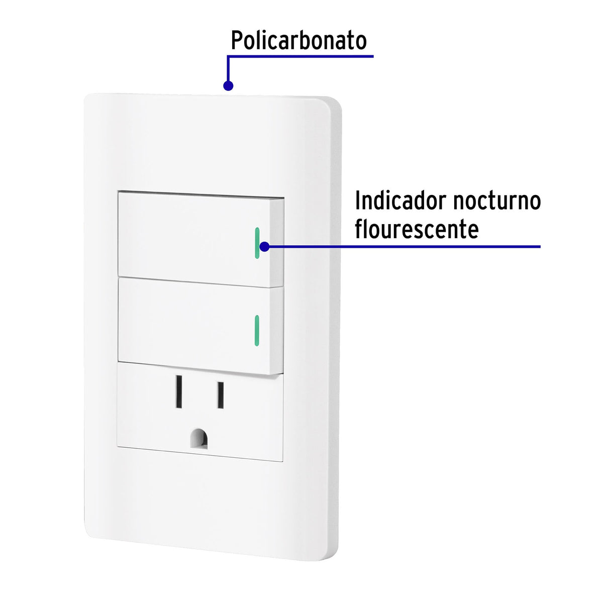Placa armada 2 interruptores y contacto 1 mod Lisboa blanca