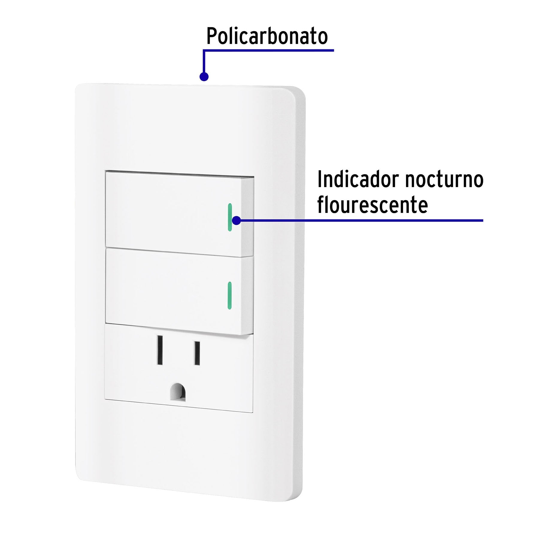 Placa armada 2 interruptores y contacto 1 mod Lisboa blanca
