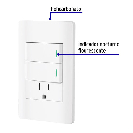 Placa armada 2 interruptores y contacto 1 mod Lisboa blanca