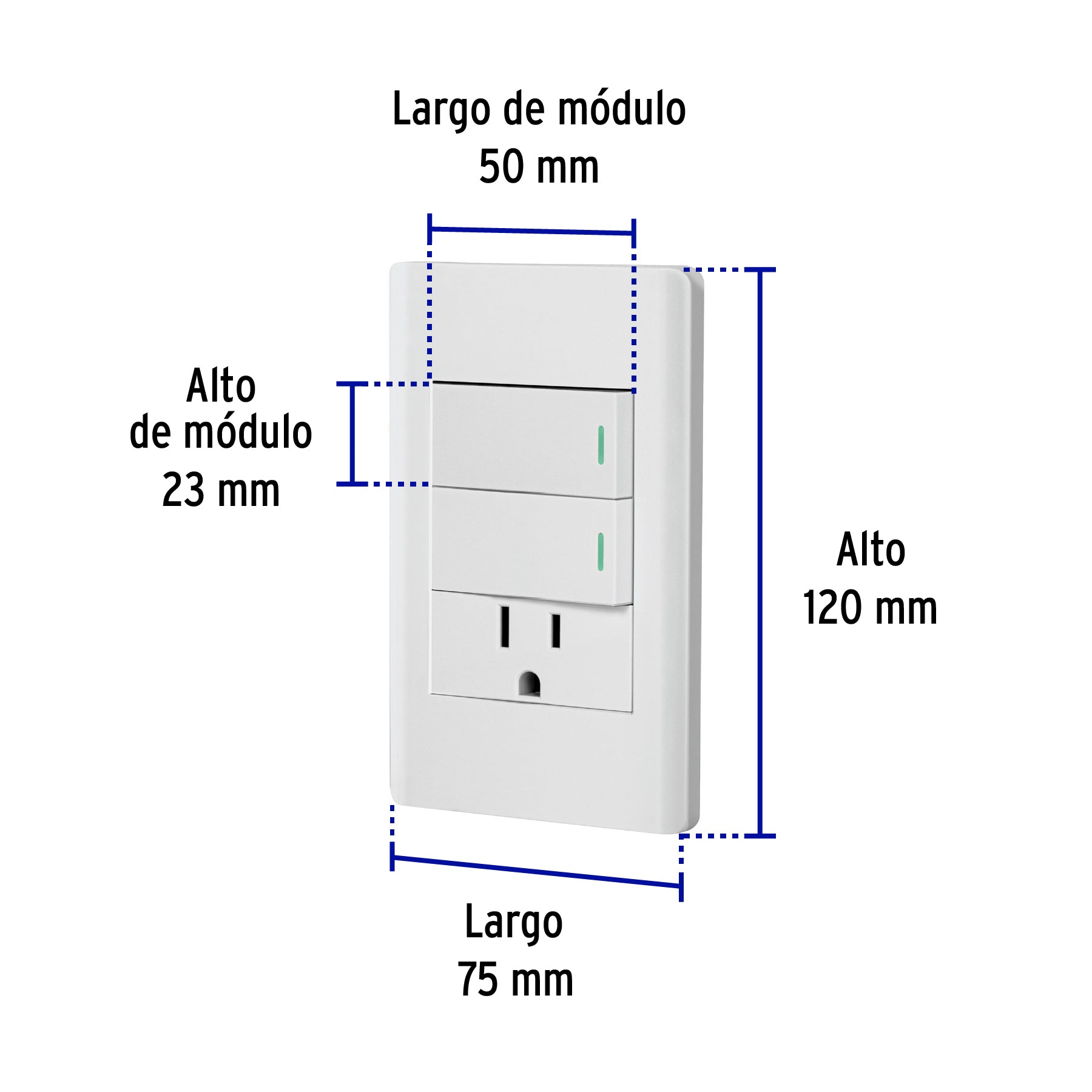 Placa armada 2 interruptores y contacto 1 mod Lisboa blanca