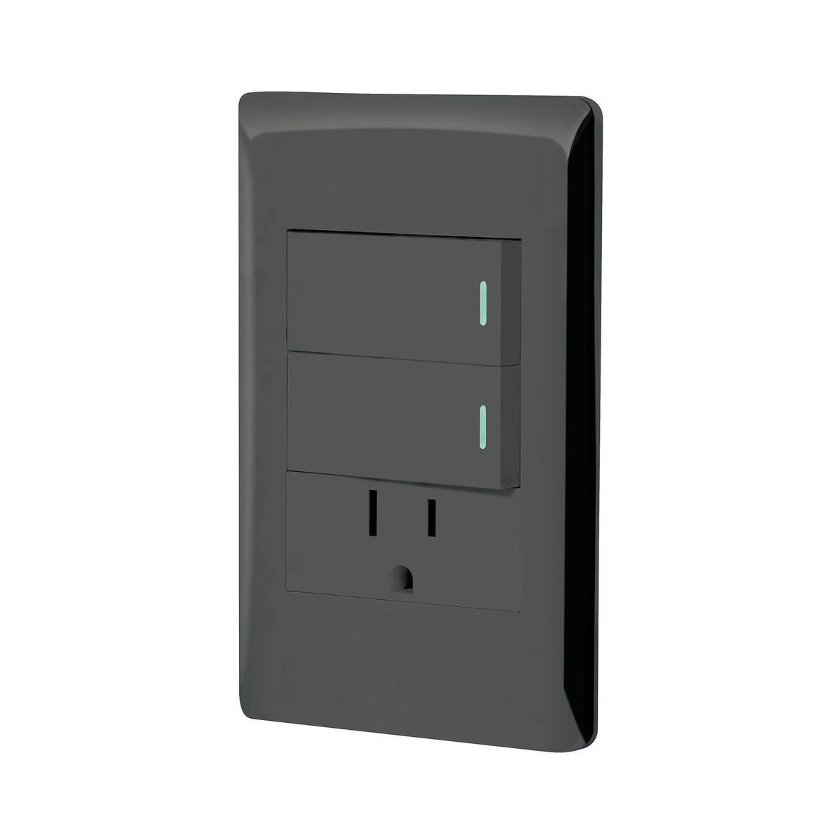 Placa armada 2 interruptores y contacto 1 mod Lisboa negra