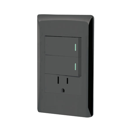 Placa armada 2 interruptores y contacto 1 mod Lisboa negra