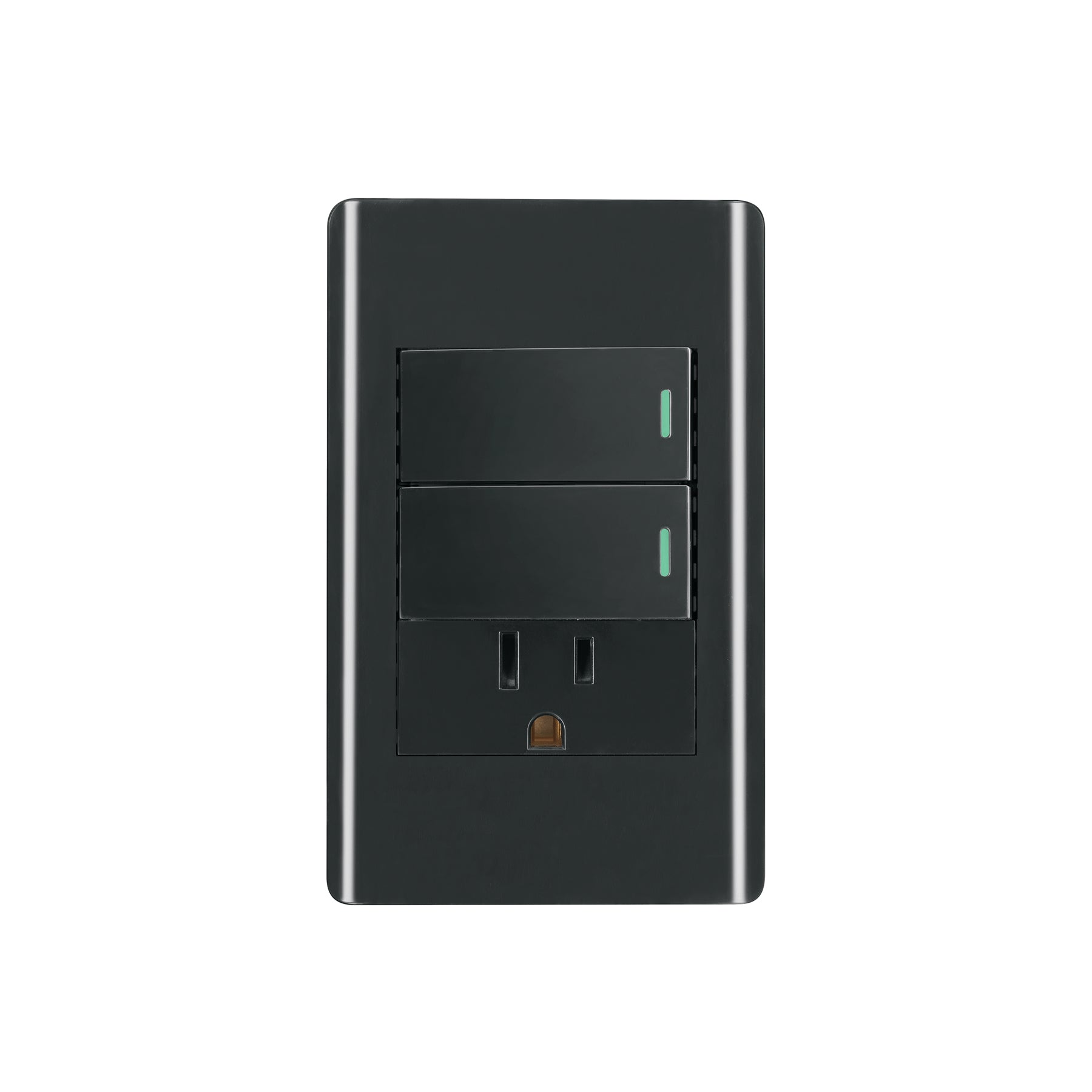 Placa armada 2 interruptores y contacto 1 mod Lisboa negra
