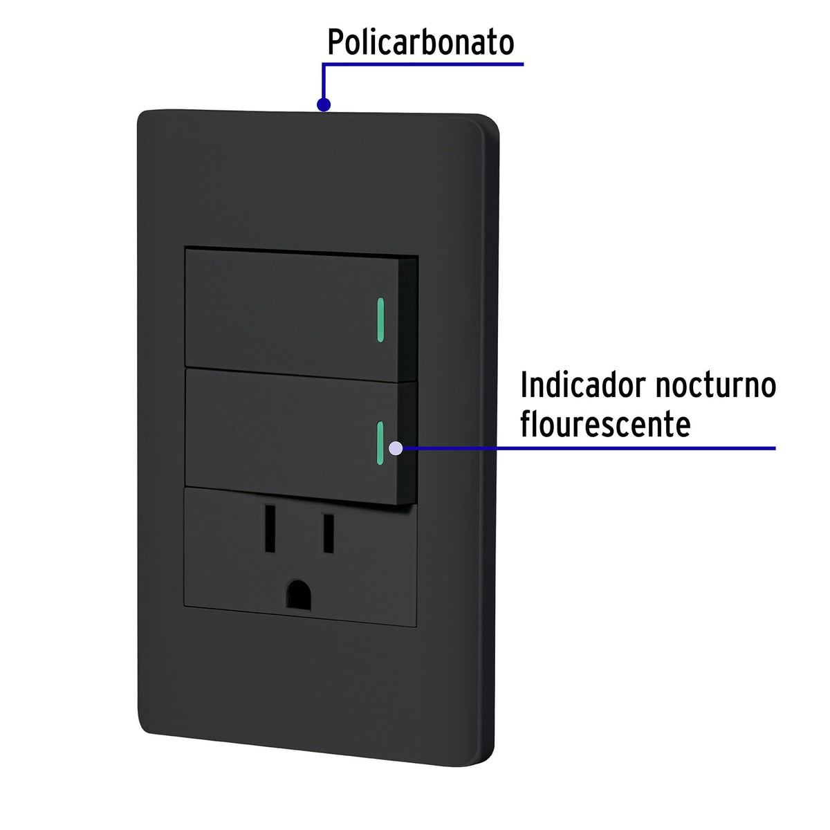 Placa armada 2 interruptores y contacto 1 mod Lisboa negra