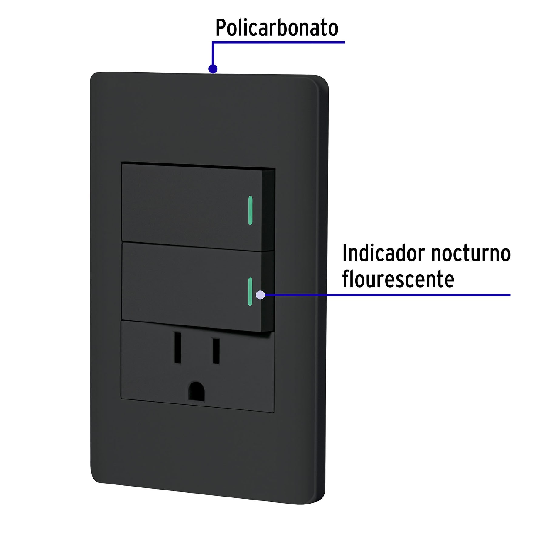 Placa armada 2 interruptores y contacto 1 mod Lisboa negra