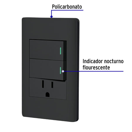 Placa armada 2 interruptores y contacto 1 mod Lisboa negra