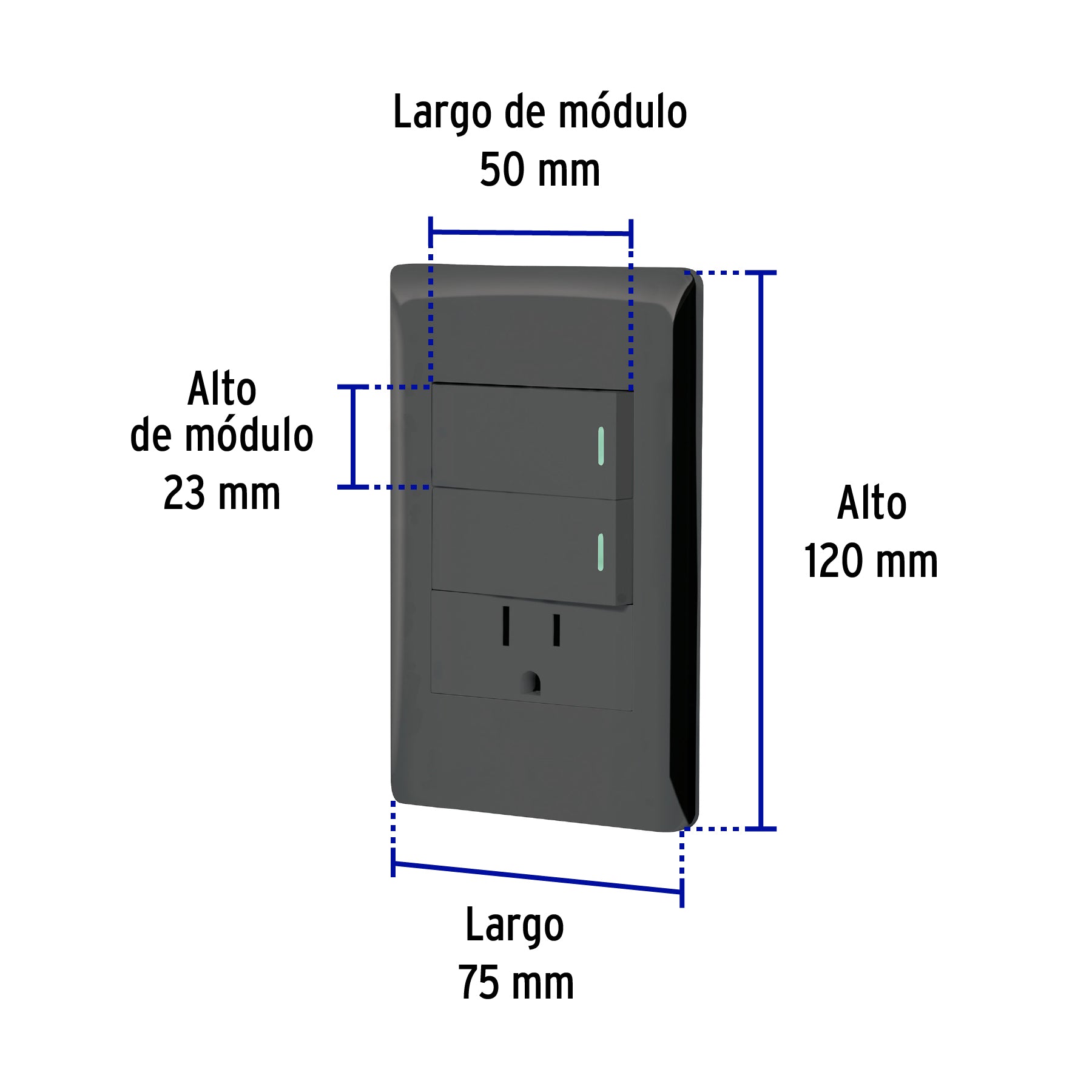 Placa armada 2 interruptores y contacto 1 mod Lisboa negra
