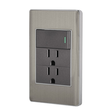 Placa armada acero interruptor y 2 contactos 1 mod Lisboa